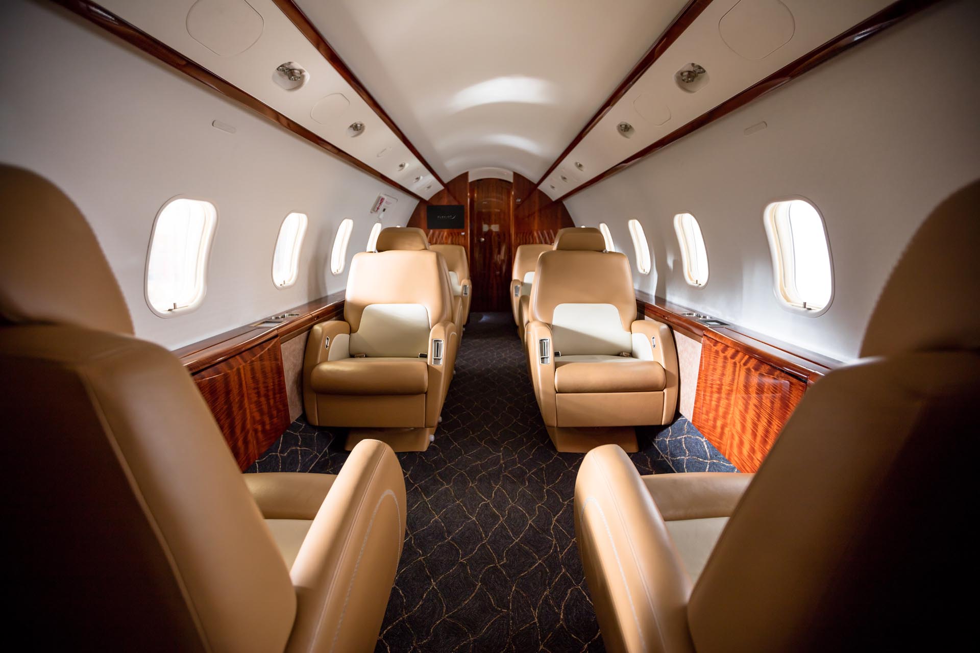 bombardier challenger 300 lxi custom interior Van Gogh inside private jet flexjet