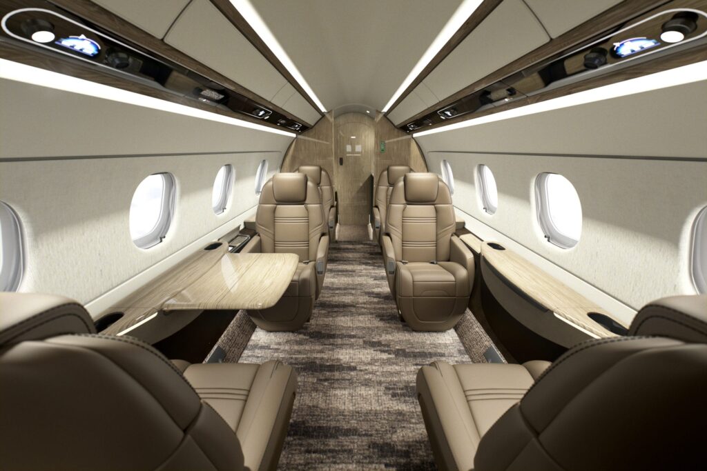 mid cabin, super midsize, Praetor 500, Flexjet, midsize, jet interior, Driftwood, private jet, LXi Cabin Collection