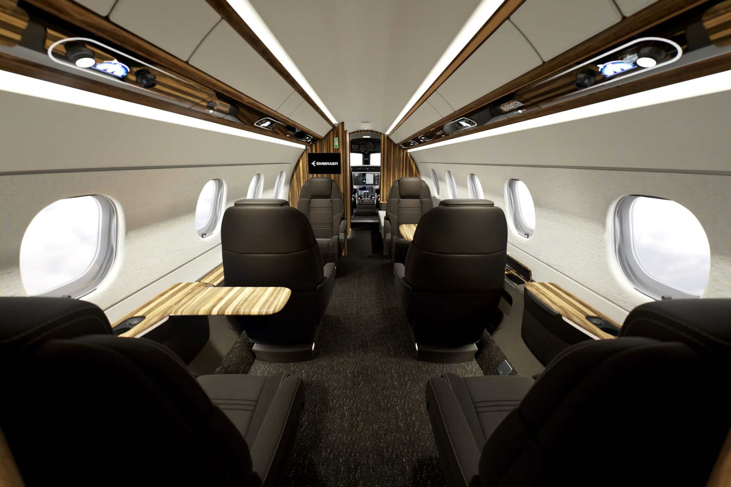 Mojave, private jet, mid cabin, super midsize, Praetor 500, Flexjet, midsize, jet interior, view from the back, Mojave interior view, LXi Cabin Collection