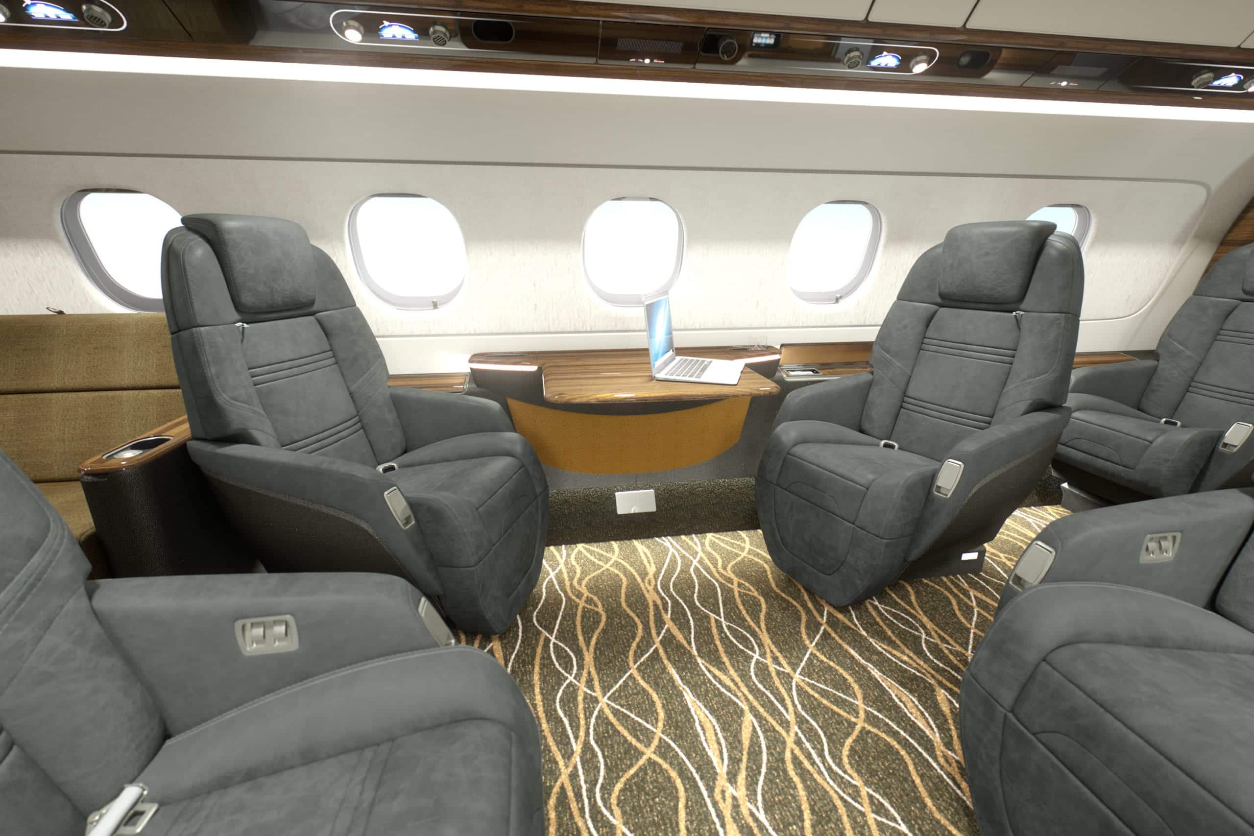 Chestnut, Flexjet, private jet, Praetor 500, jet interior, midsize, super midsize, mid cabin, seating, LXi Cabin Collection